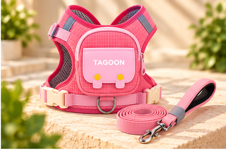 Arnés mochila TAGOON rosa con correa